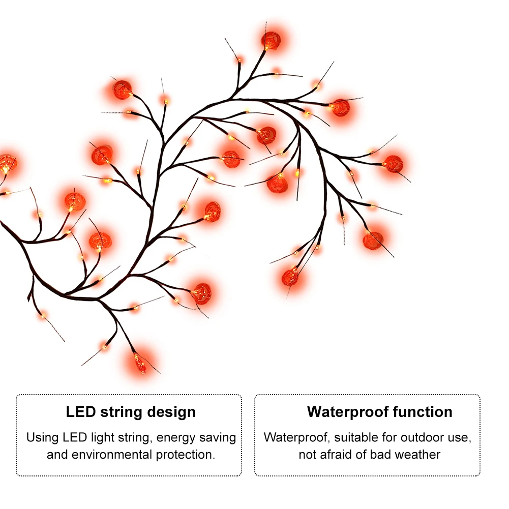 1.5/1.8M 36/96 LED Halloween Decor Willow Vine Lights Decor Garland USB Halloween Indoor Lights Spooky Halloween Decorations