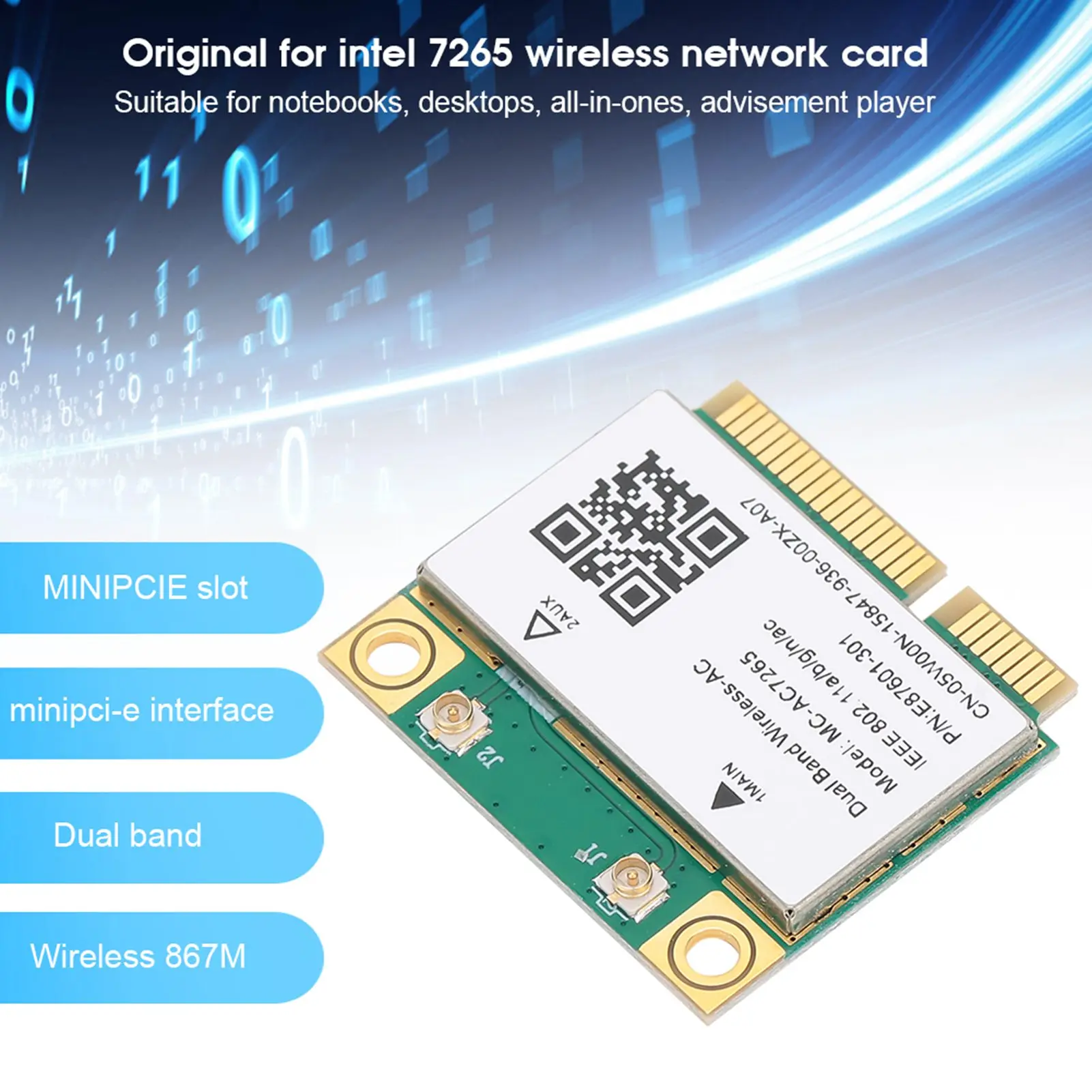 Network Card Mini PCI‑E Gigabit Double Band Stable Performance and High Efficiency for Bluetooth 4.2 Wireless Wifi MC‑AC7265