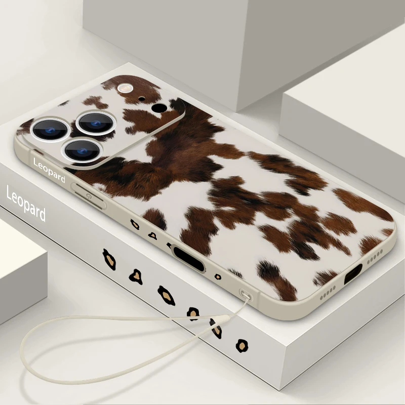 Чехол для телефона из ТПУ с леопардовым принтом для iPhone 17, 16, 15 Pro Max, 13, 14 Pro Max, 17e, 16e, 11 с ремешком на запястье и шнурком, мягкая силиконовая задняя крышка