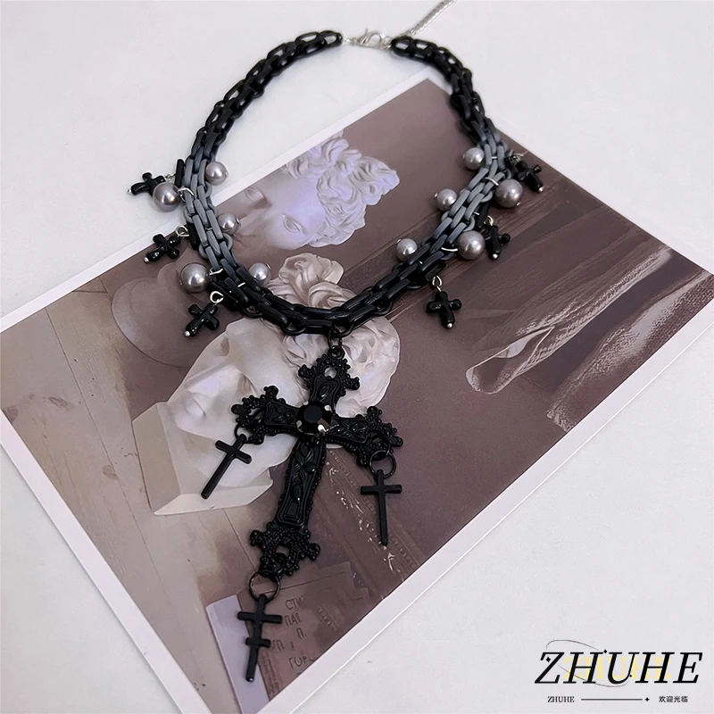 

ZHUHE Pearl Cross Necklace neo-Gothic Style For Women Men's Jewelry Accessories For Party Gifts