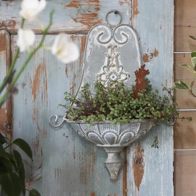 Hat Shape Wall Mounted Flower Basket Metal Ironwork Home Furnishings Garden Ornaments Printed Relief Wall Flower Pot Decorate