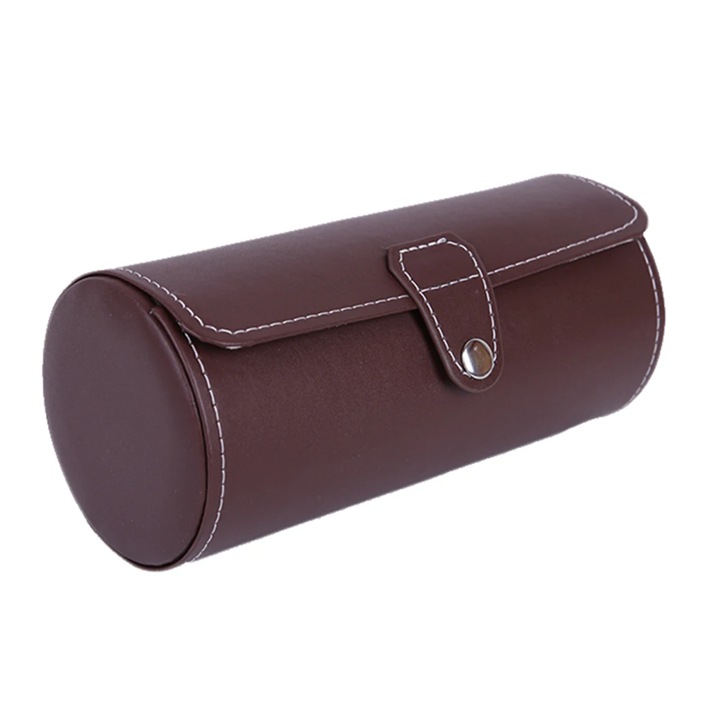 

3 -Compartment Watch Box Cylindrical Display Case PU Jewelry Holder with Pillow Bamboo
