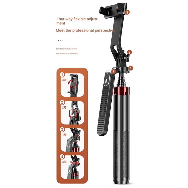 P185 Aluminum Alloy 1.6M Handheld Stabilizer Floor Telescopic Pole Quadrupod Mobile Phone Bluetooth Selfie Stick