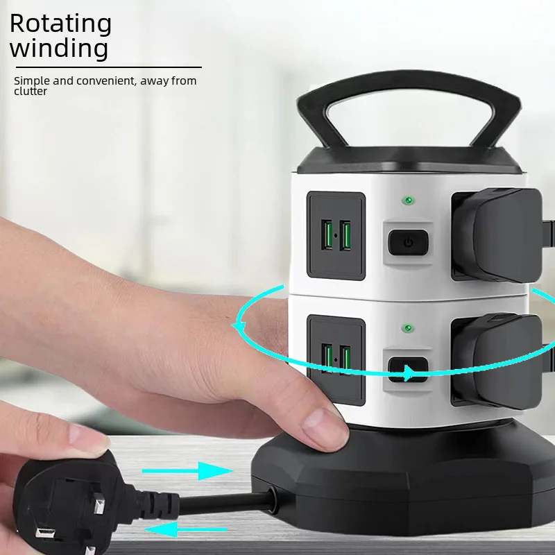 Retractable Multi-Functional Socket-Border British Standard Power Strip Vertical PorousUS