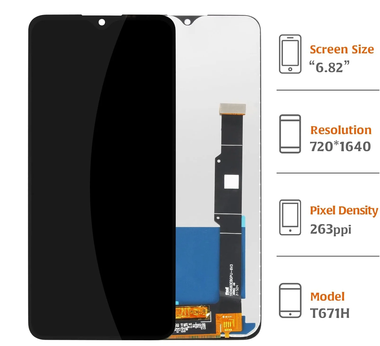 Для TCL 20 SE T671O T671F T6710 T671H T671E 6,8-дюймовый ЖК-дисплей с сенсорным экраном и дигитайзером в рамке (на замену)
