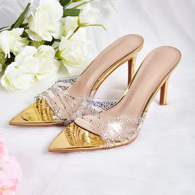 

Fashion Designer Women's Shoes Sexy Rhinestone High Heeled Sandals for Woman Summer New Pointed Tip Casual Shoes Sandalias Mujer