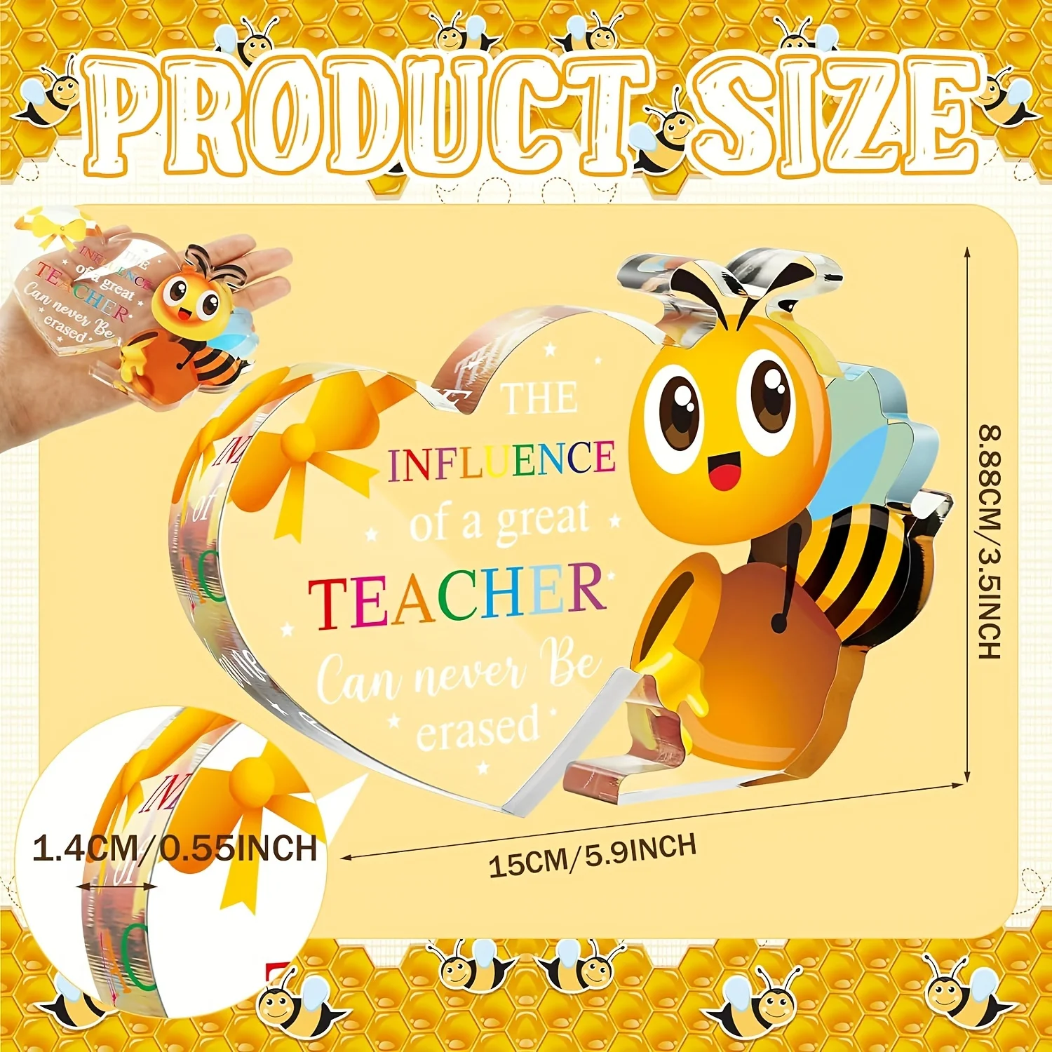The Influence of A Great Teacher Acrylic 2D Ornament, Adorable Bee Heart Keepsake, Charming Thanksgiving & Christmas Gift Idea