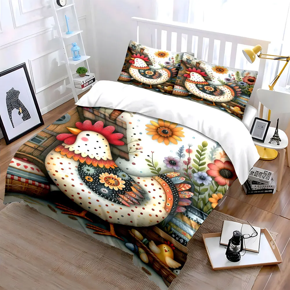 Painted hen with rustic decor Printed Duvet Cover Set1 Duvet Cover+2 PillowcaseMulti Size Bedroom Bedding Decor Luxury gifts