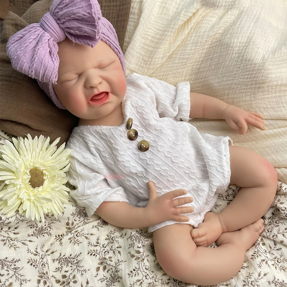 50cm Full Soft Real Skin Silicone Reborn Girl Comfortable to Hold Realistic Detail Features Crying Doll for Birthday Gift
