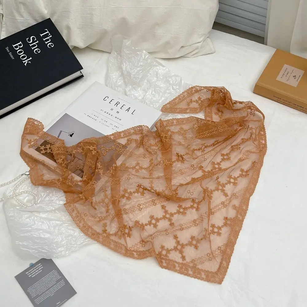 ผ้าพันคอลูกไม้สไตล์เรียบง่ายสไตล์ฝรั่งเศสผ้าพันคอแฟชั่นน่ารักผ้าโพกหัวสามเหลี่ยมขอบสายรัดที่รัดผมสำหรับเด็กผู้หญิง