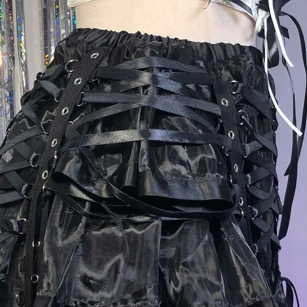 Kawaii Punk Rock DIY jaren '90 Goth E-Girls Gothic Rokken Lace-up Grunge Harajuku Emo Tiener Handgemaakte Eco Club Wear Y2K TOPS