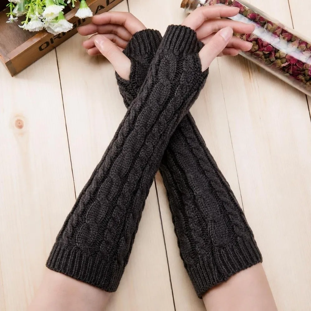 Fingerless Arm Sleeves Gloves Knitted Soft Material Arm Warmers Warm Twists Decorative Pattern Arm Sleeve Gloves Outdoor