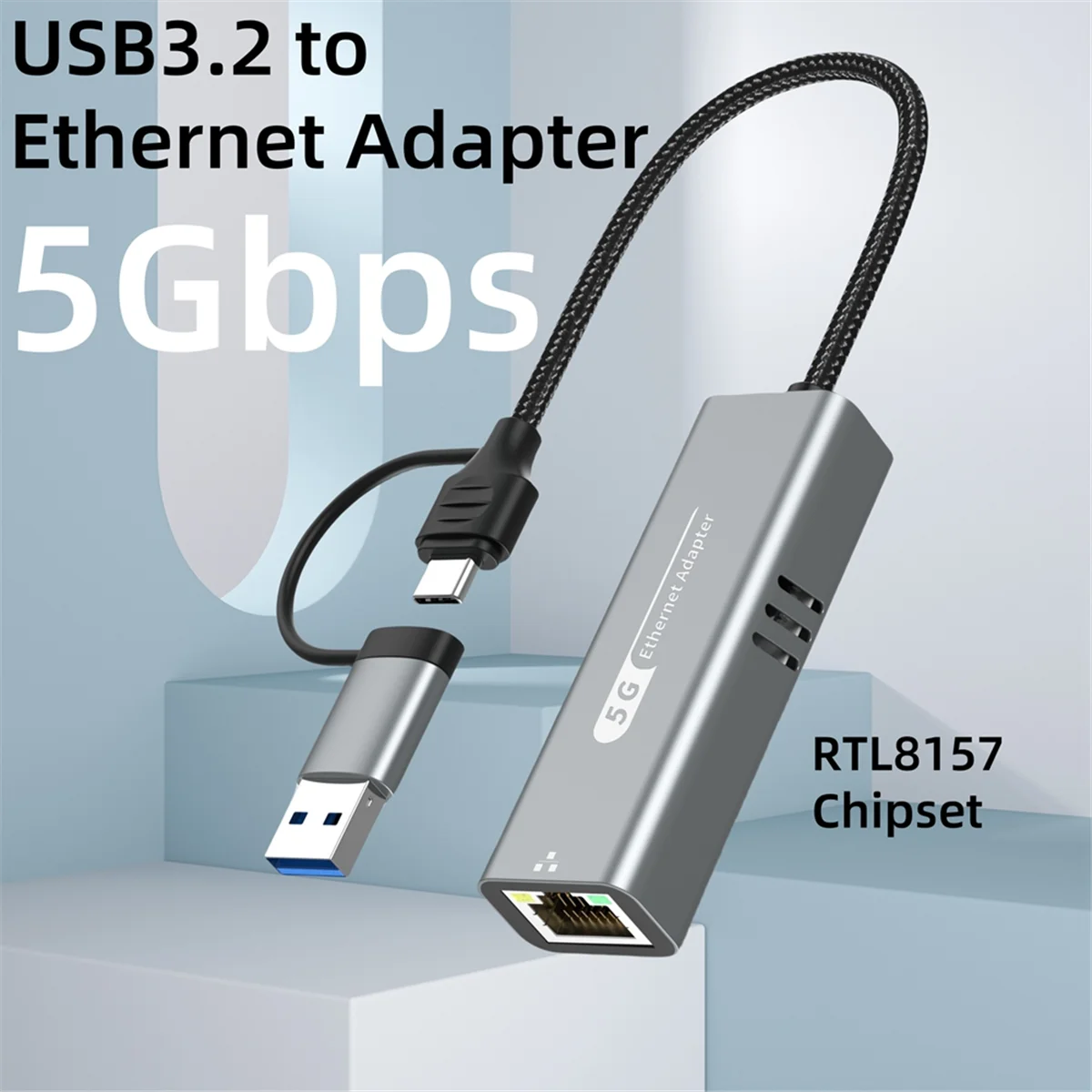 

Ethernet-адаптер A46ZZ USB 3,2–5 Гбит/с RTL8157, сетевой преобразователь RJ45 5000 Мбит/с для ноутбука, поддержка 5G, 2,5G, 1G, 100 Мбит/с