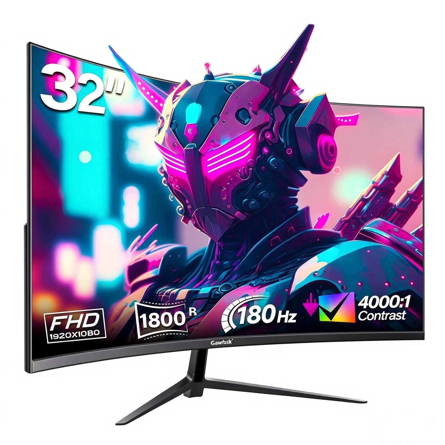 Monitor curvo para juegos Gawfolk de 32 pulgadas, resolución FHD 1920×1080, pantalla curva de 1800R, frecuencia de actualización de 180 Hz