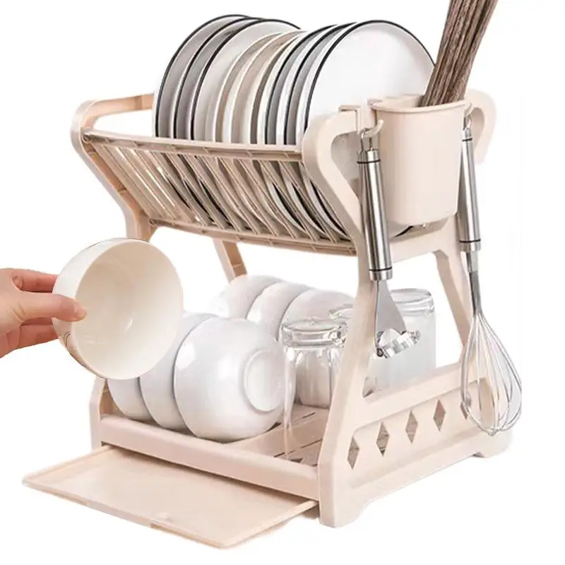 

Kitchen Dish Drainer Dish Drying Rack Storage Double Layer Dish Drainer Shelf Knife Fork Container Holder Cutting Board Stand