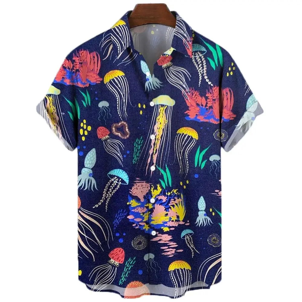 Camisas hawaianas holgadas 3d para hombre, pantalón corto informal, Tops de manga, animales marinos, caballito de mar, pescado, verano 2022