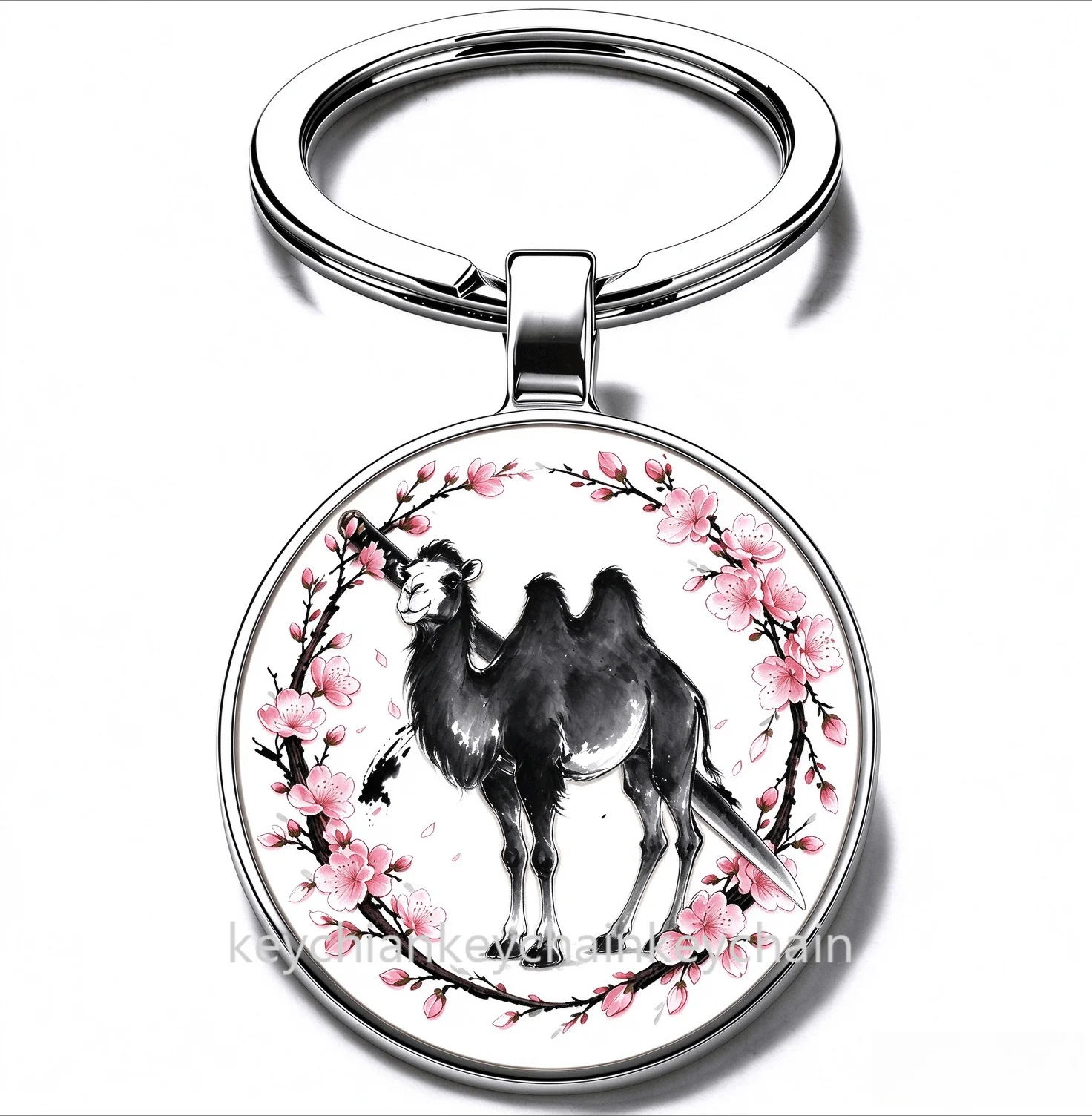 Japanese Desert camel Cherry Blossom Katana Keychain Samurai Sword Sakura Wreath Key Ring Car Bag Pendant Men Gift