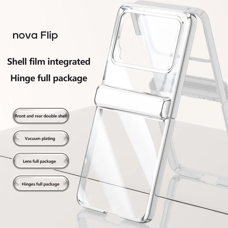 

Phone Case For Huawei Nova Flip Luxury Electroplate Transparent With Mirror Film Folding Hinge Shockproof Protection Hard Cover