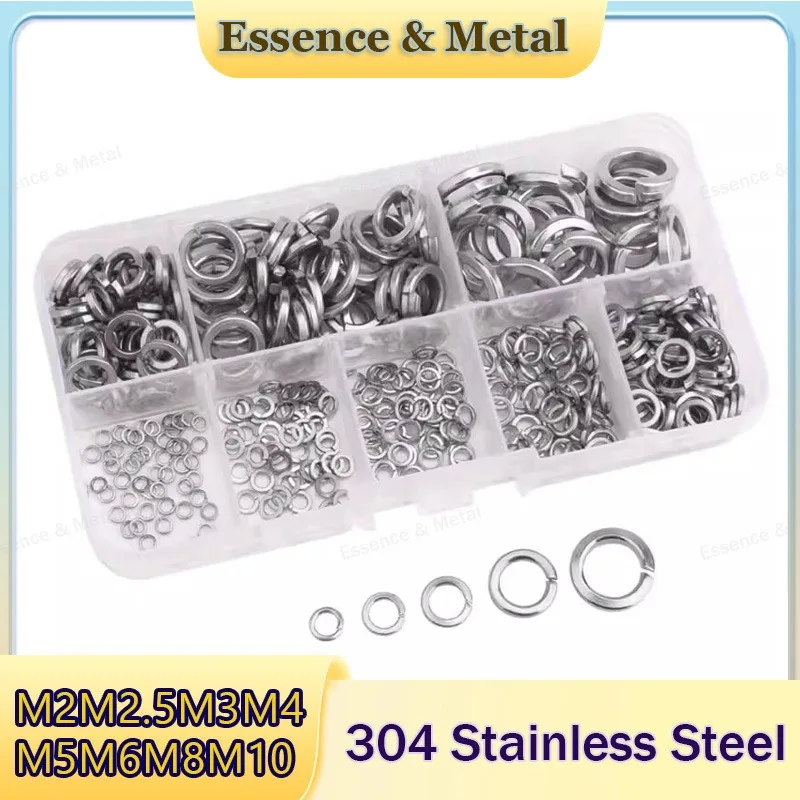 180/360pcs 304 Stainless Steel Spring Washer Combination Set M2 M2.5 M3 M4 M5 M6 M8 M10 Spring Washer Open Washer Set Fasteners