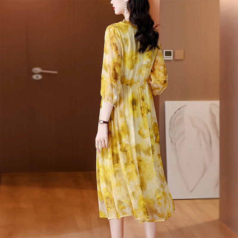 2024 Summer Korean Vacation Fashion Elegant Midi Dress New Luxury Dance Party Dress Women Boho Beach Floral Silk Casual Vestidos