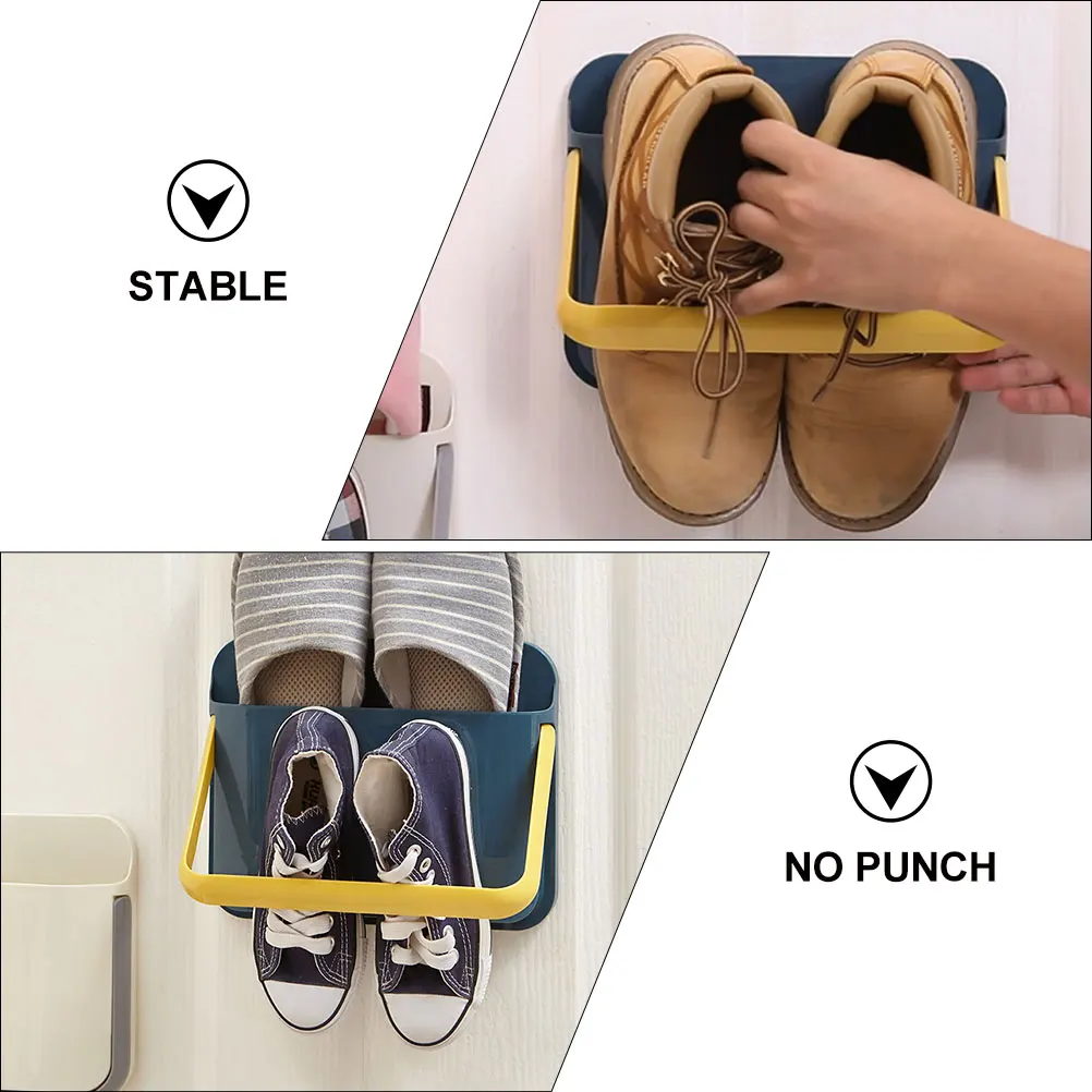 

1pc Wall Mount Shoe Rack 2 Layers PP Material Space Saving Hanging Storage Organizer Home Use Random Color No Punch