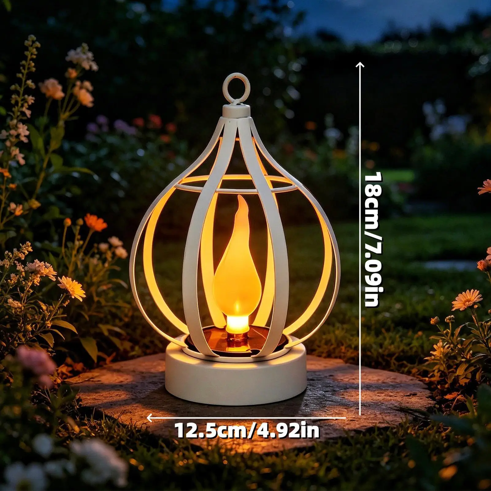 Retro-styles Hollowed-out Solar-powered Metal Flame Lamp Automatic Light-sensing Garden Decorative Light Lantern Solar Lights