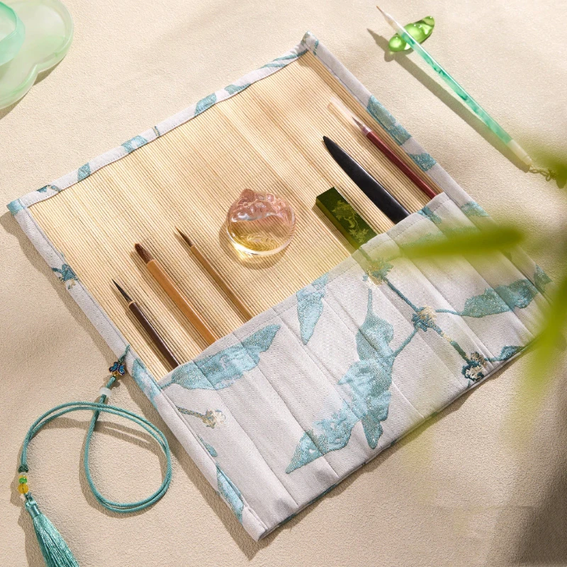 Calligraphy Brush Pen Roll Case Storage Bag Calligraphy Painting Portable Large Capacity Roll Up Organizer Students Art Supply