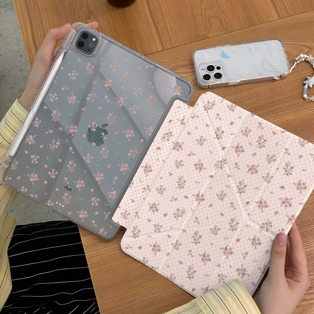 

Polka Dot Pink Floral For iPad Case iPad Air 4 5 6 Pro 11 12.9 13 M4 10.9 10.2 Mini 7 6 Smart Y Folded Edge Case with Pen Holder