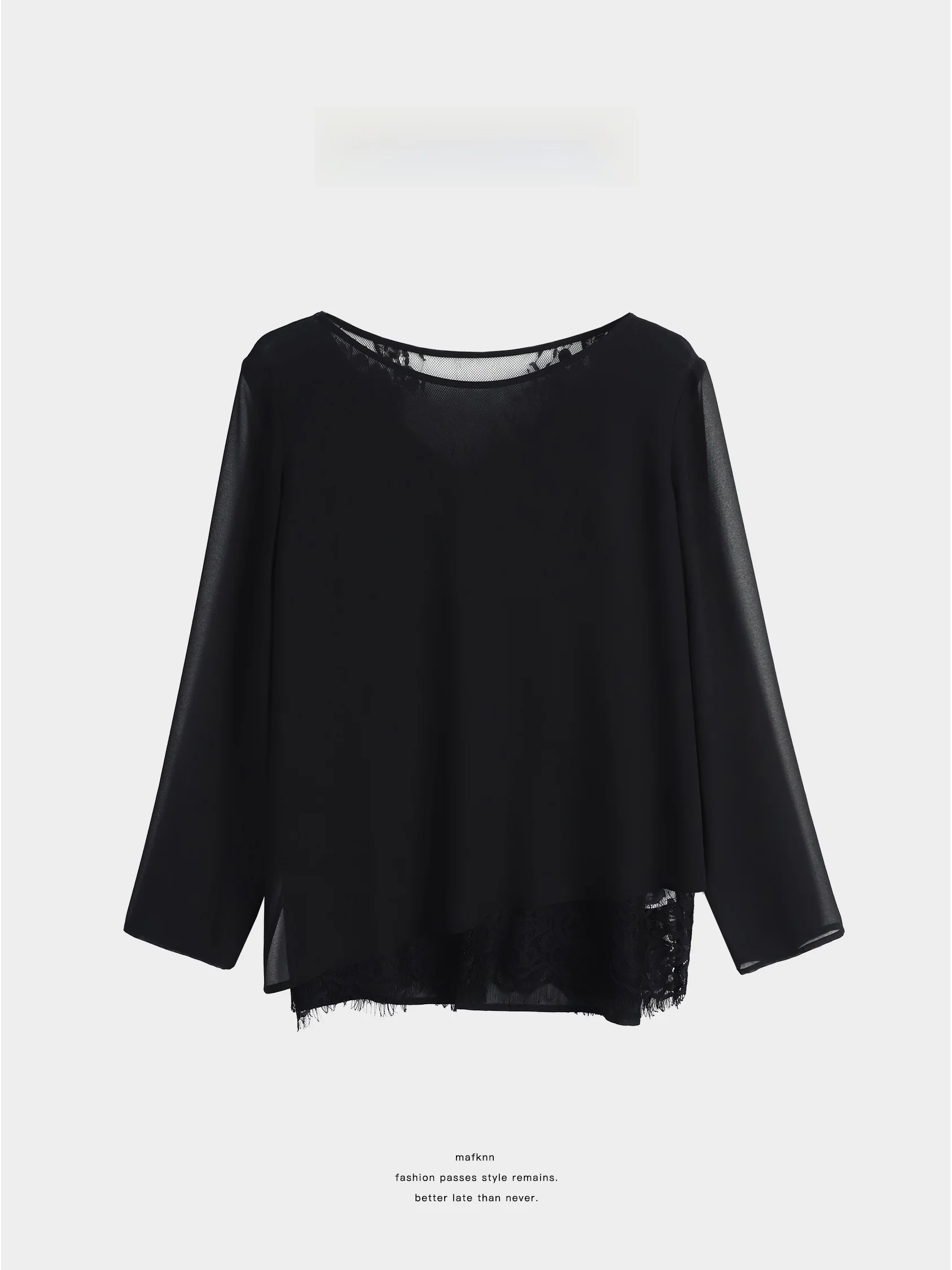 

Женская трикотажная рубашка с длинным рукавом и кружевом высокой плотности, асимметричный дизайн, из полиэфирного волокна, повседневная одежда, весенняя мода