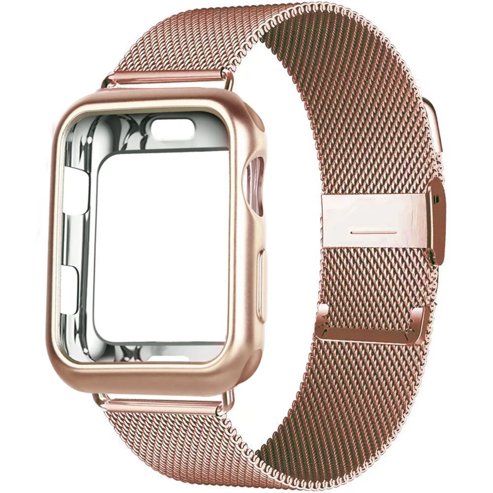 Case+Strap For Apple Watch Band 44mm 40mm 38mm 42mm 40 44 Mm Magnetic Loop Stainless Steel Metal Bracelet iWatch 3 4 5 6 Se Band