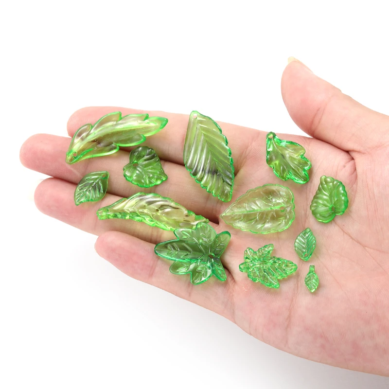 10-100pcs 17styles Green Acrylic Leaf Charms Leaves Beads Pendants For Diy Necklace Bracelet Earrings Jewelry Making W297