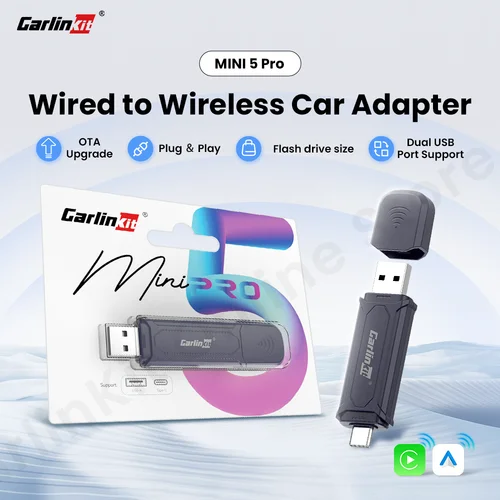Adaptador inalámbrico Carlinkit Mini 5 Pro Carplay Android auto inalámbrico para sistemas inteligentes de coche actualización Ble Wifi portátil FOTA
