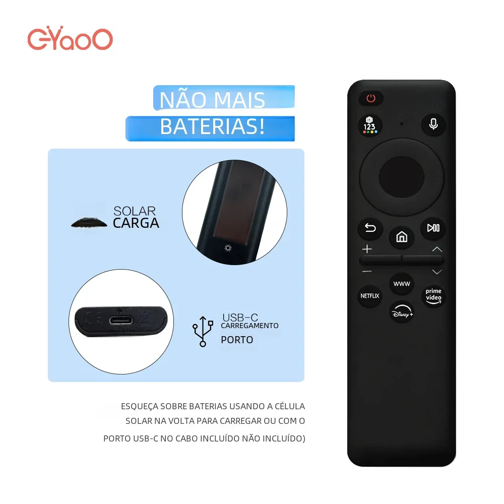 Substituição do controle remoto solar para Samsung Smart TV, compatível com Neo QLED, 8K, série 4K, BN59-01432J