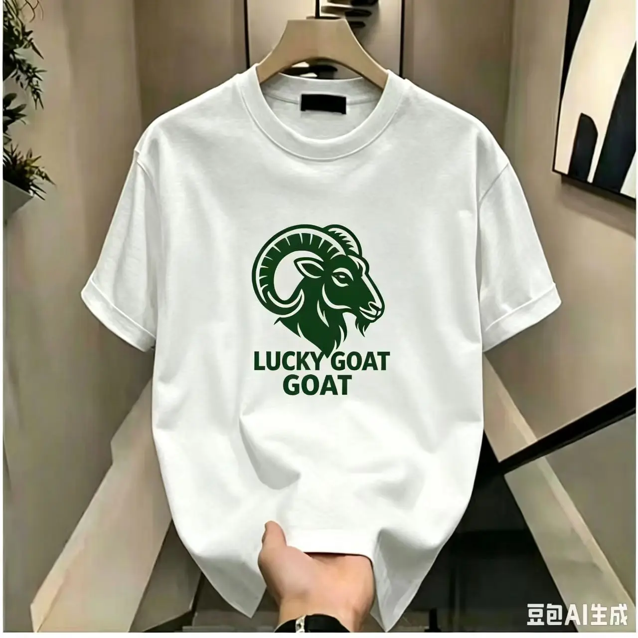 Lucky Goat Print T‑Shirt Unisex Summer Cotton Short Sleeve Casual Streetwear Loose Tops