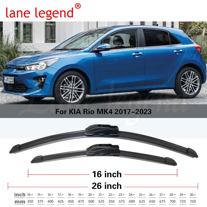 For KIA Rio MK4 2017-2023 Front Rear Wiper Blades Brushes Cutter Accessories J Hook 2017 2018 2019 2020 2021 2022 2023