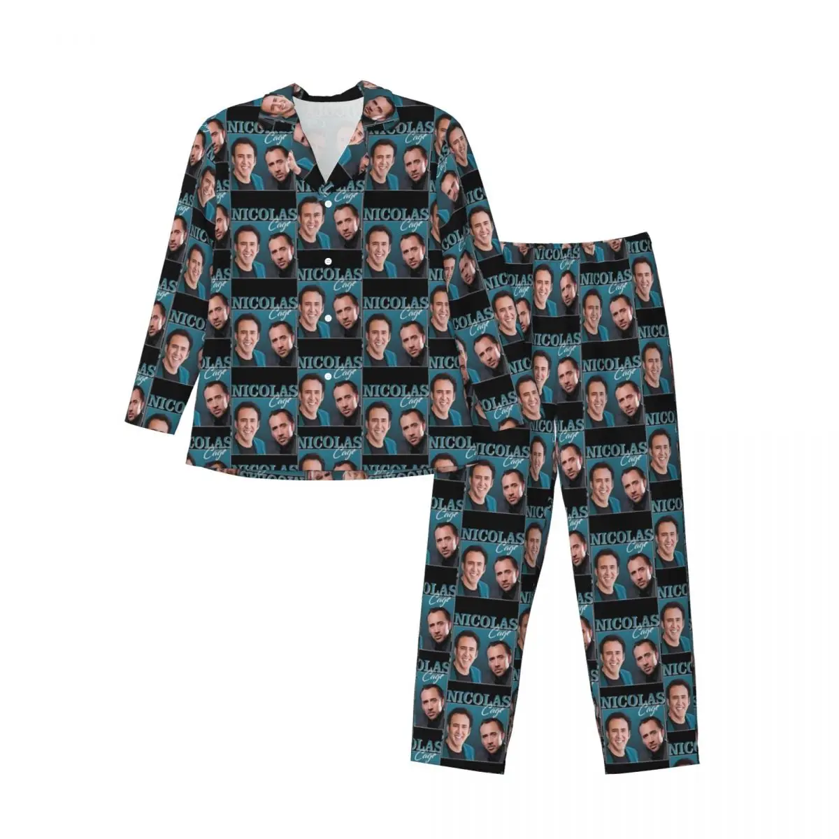 Pajamas Male Nicolas Cage Home Sleepwear Funny Nicolas 2 Pieces Casual Pajamas Set Long Sleeve Trendy Oversize Home Suit