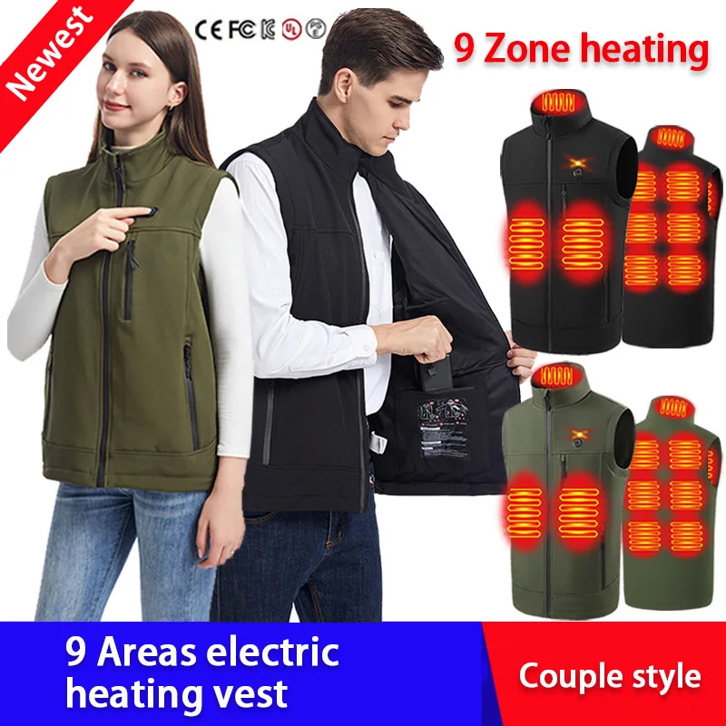 

9 Areas Heated Cotton Vest for Men Women USB Powered Intelligent Constant Temperature Heating Waistcoat Winter Fishing Vest