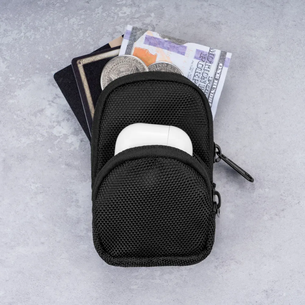Mini Earphone Pouch Nylon Carrying Pouch Small Bag for Earphones, Two Zippered Pockets for Cards、Money
