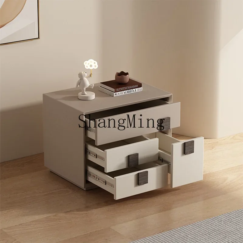 

SM cream wind solid wood bedside table bedroom bedside simple modern three-layer storage locker