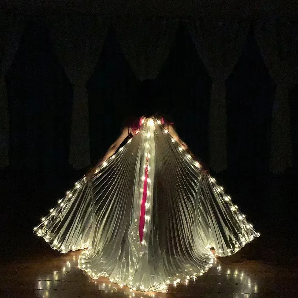 Capa de alas brillantes divididas plateadas para Halloween y escenario, accesorios de danza del vientre, 145cm, producto caliente en TikTok