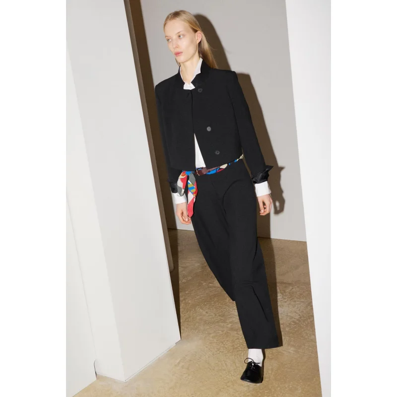 2026 Autumn New Style Women's Long Sleeves Black Jacket Stand Collar With Button Decoration Female Brand Designer Fashion Coat