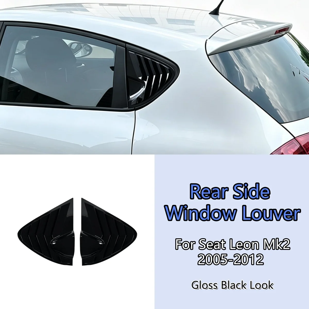 Dla Seat Leon MK2 1P 2006-2013 Osłona Żaluzji Tylnej Szyby Bocznej 2 szt. ABS Błyszczący Czarny Zestaw Akcesoriów do Wykończenia Trójkątnych Szyb