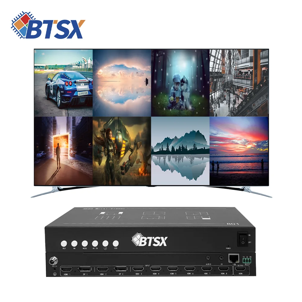 4K60Hz 8 Channel Video Multiviewer 9 Preset Split Modes Seamless No Black Switch 3.5mm Audio Output for Live Streaming Studio