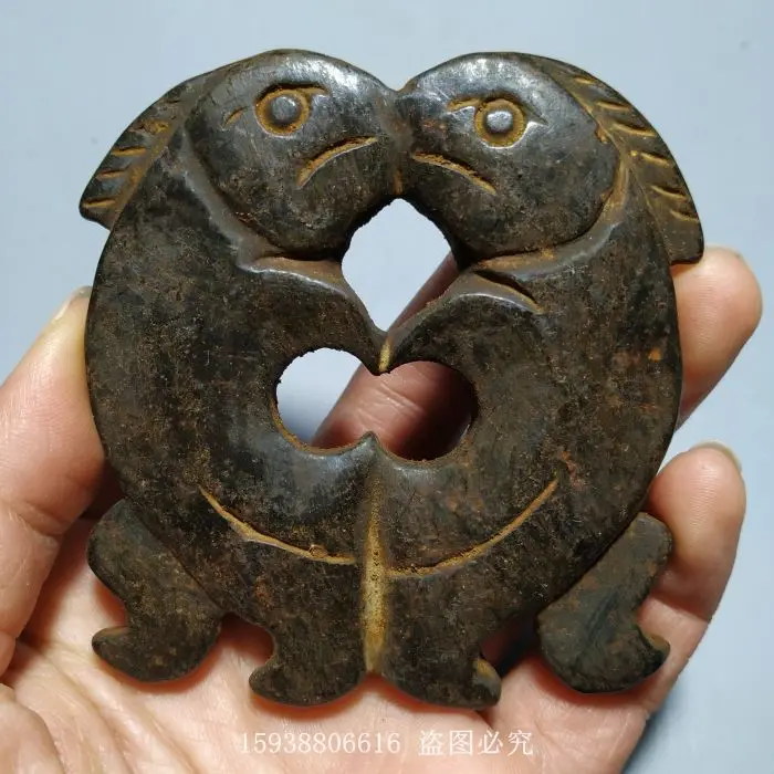 Red Mountain Culture Artifacts Old Jade Artifacts Collection Iron Stone Iron Meteorite Double Fish Jade Pendant Old Objects