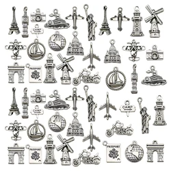 Random 17/20/50pcs Global Travel Charms Alloy Landmark Building Pendants for DIY Bracelet Necklace Jewelry Making Accessories