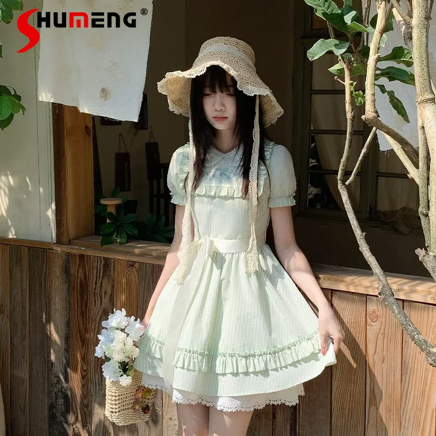 

Original Japanese Sweet Casual Dresses for Women Summer New 2026 Cute Girls High Waist Slim Short Sleeve Dress Op Y2k Dress
