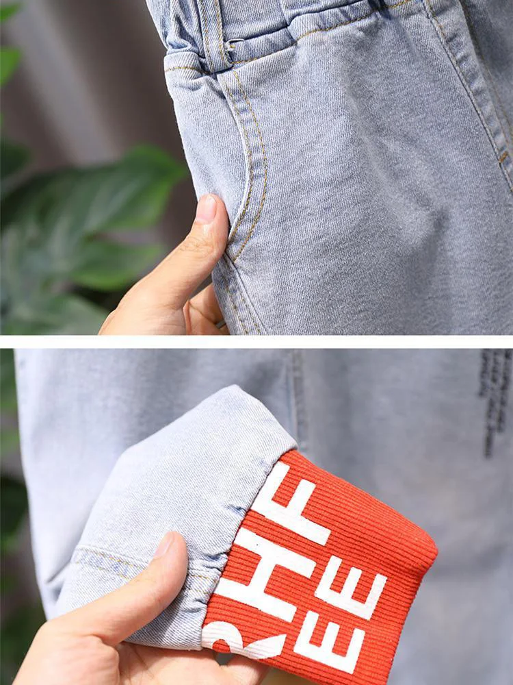 Fashion Baggy Boys Jeans Jogger Pants Spring Fall Patchwork Kids Denim Pantalones Elastic High Waist Children New Jeansy Calca