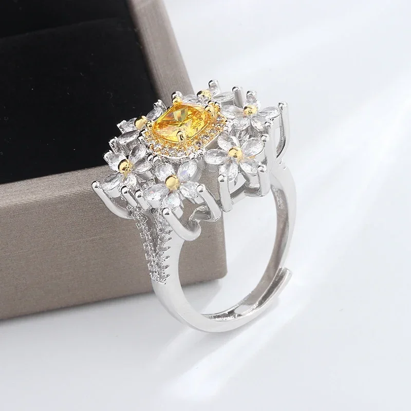 Nieuwe Hoge Kwaliteit 925 Verzilverde Ring Voor Vrouwen Mode Bloemen Sparkly Zirkoon Sieraden Prachtige Feest Sieraden Verlovingsring