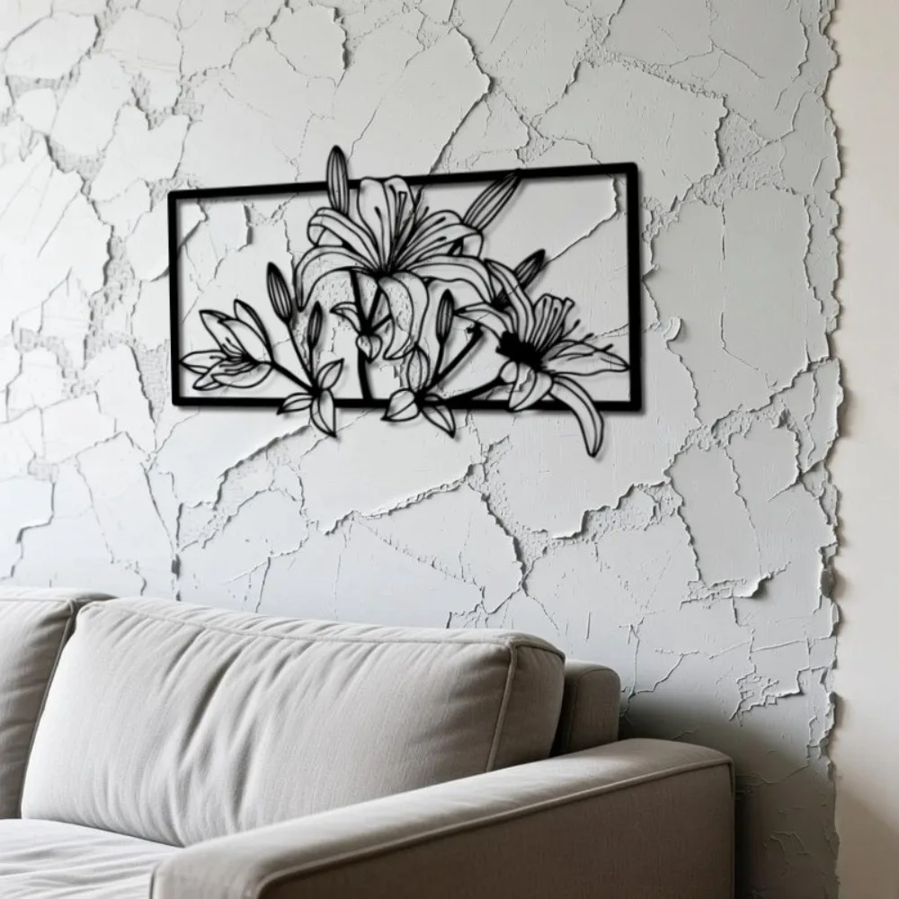 Lily Flower Metal Wall Art Elegant Floral Sculpture Modern Chic Design Indoor Home Garden Hanging Decor