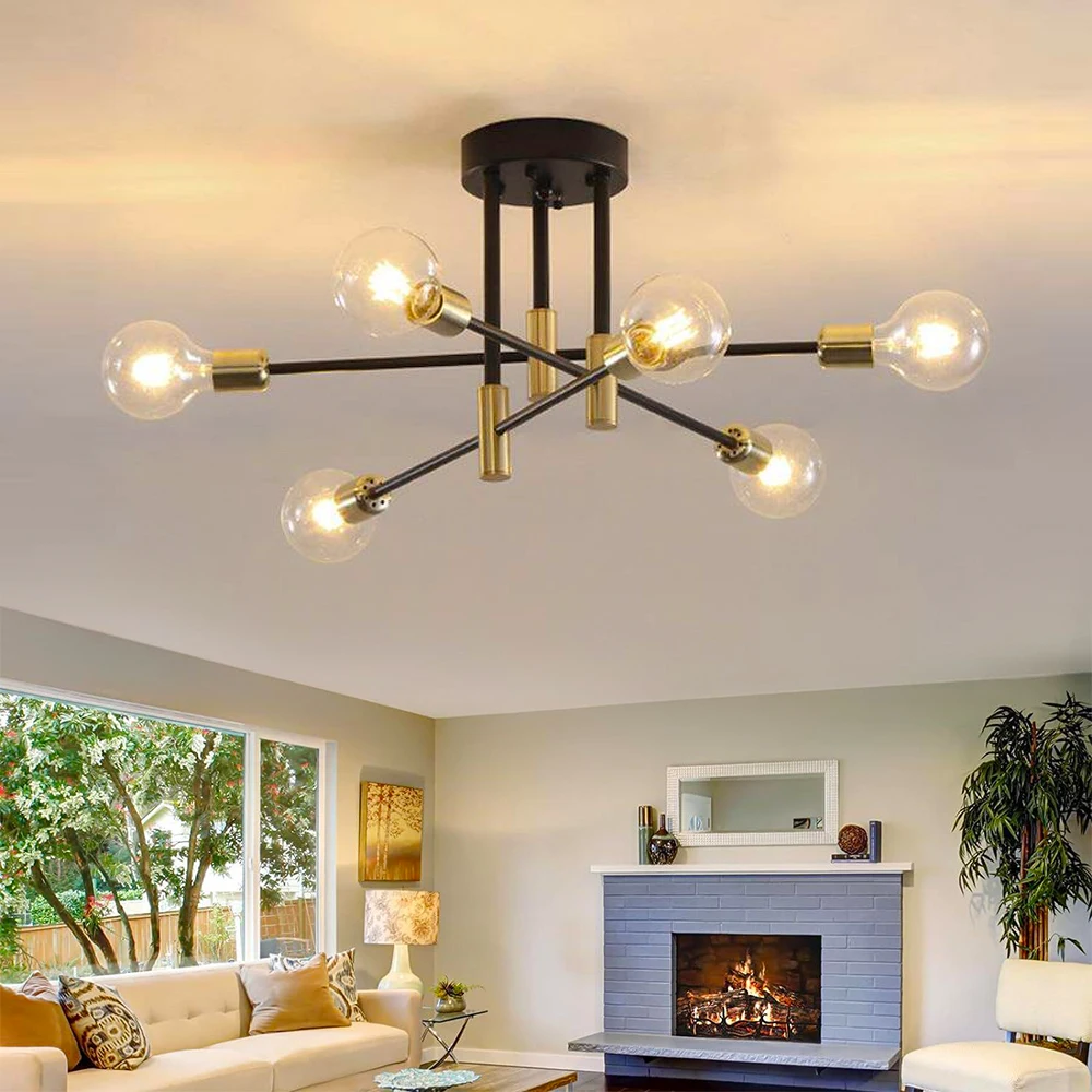 電球ベース鍛造鉄製シーリングライト、シンプルモダンペンダントライト、リビングルーム、ダイニングルーム、寝室、装飾ライト